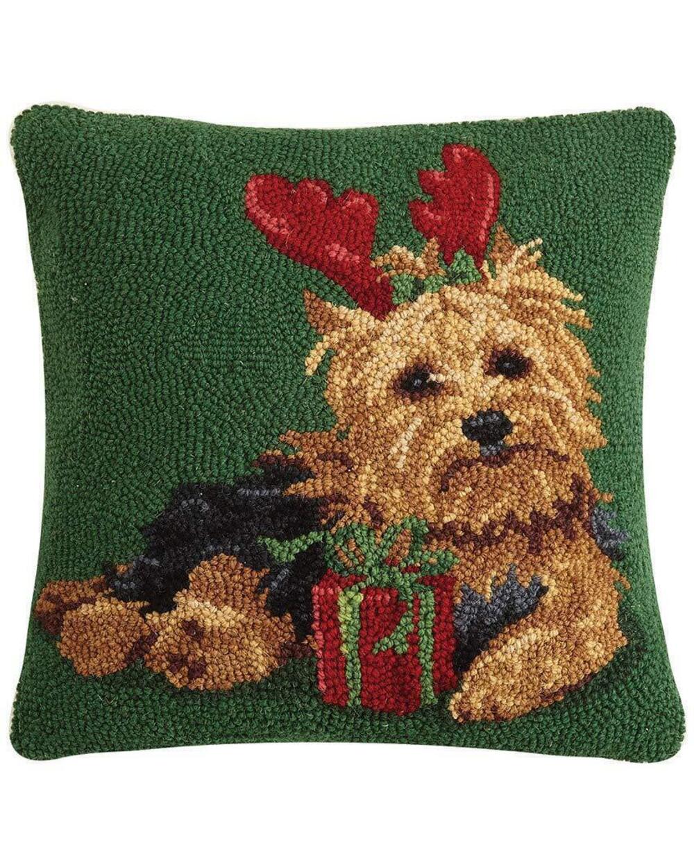 8027 Christmas Yorkshire Terrier Hook Pillow, 16X16